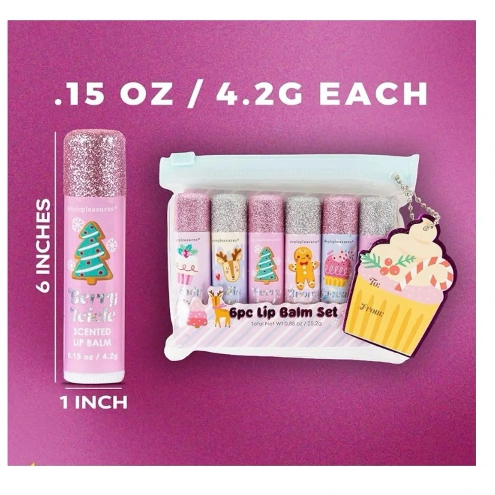 Christmas Set of 6 Lip Balm for Winter Christmas Kids Holiday New in package .